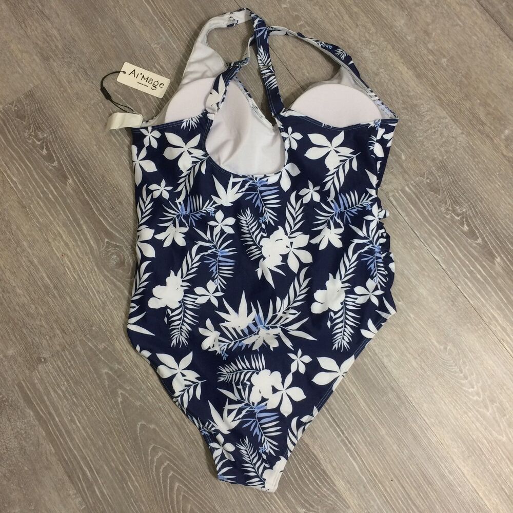 Ai'Mage NWT Blue White One Piece Swimsuit XL Criss Cross Back Adjustable Straps - Picture 5 of 7